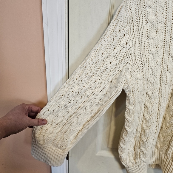 Pilcro Anthropologie Oversized Turtleneck Cable Knit Fisherman Style Cream Sweat - Picture 10 of 11